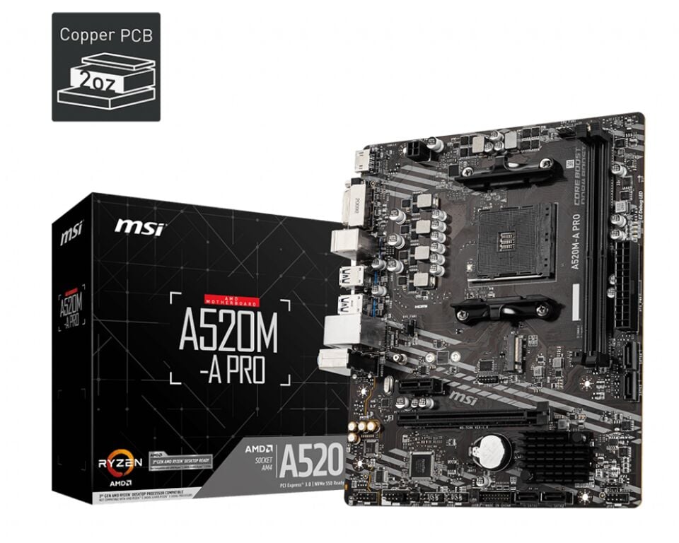 MSI A520M-A PRO DDR4 4600/1866Mhz M.2 mATX AM4