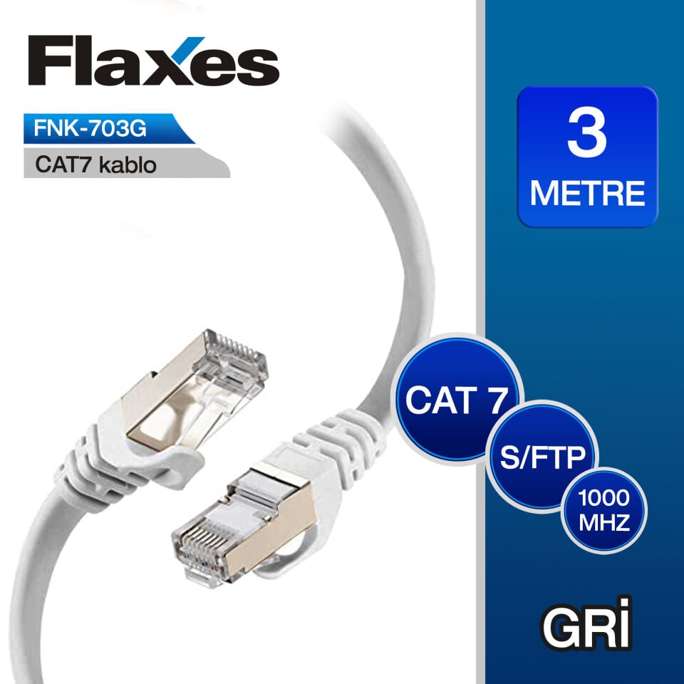 FLAXES FNK-703G CAT7 PATCH KABLO 3 METRE GRİ