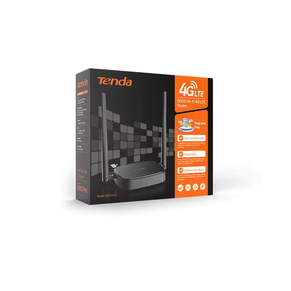 TENDA 4G03 PRO N300 2 PORT 300MBPS 4G LTE WİFİ ROUTER (SIM KART DESTEĞİ)