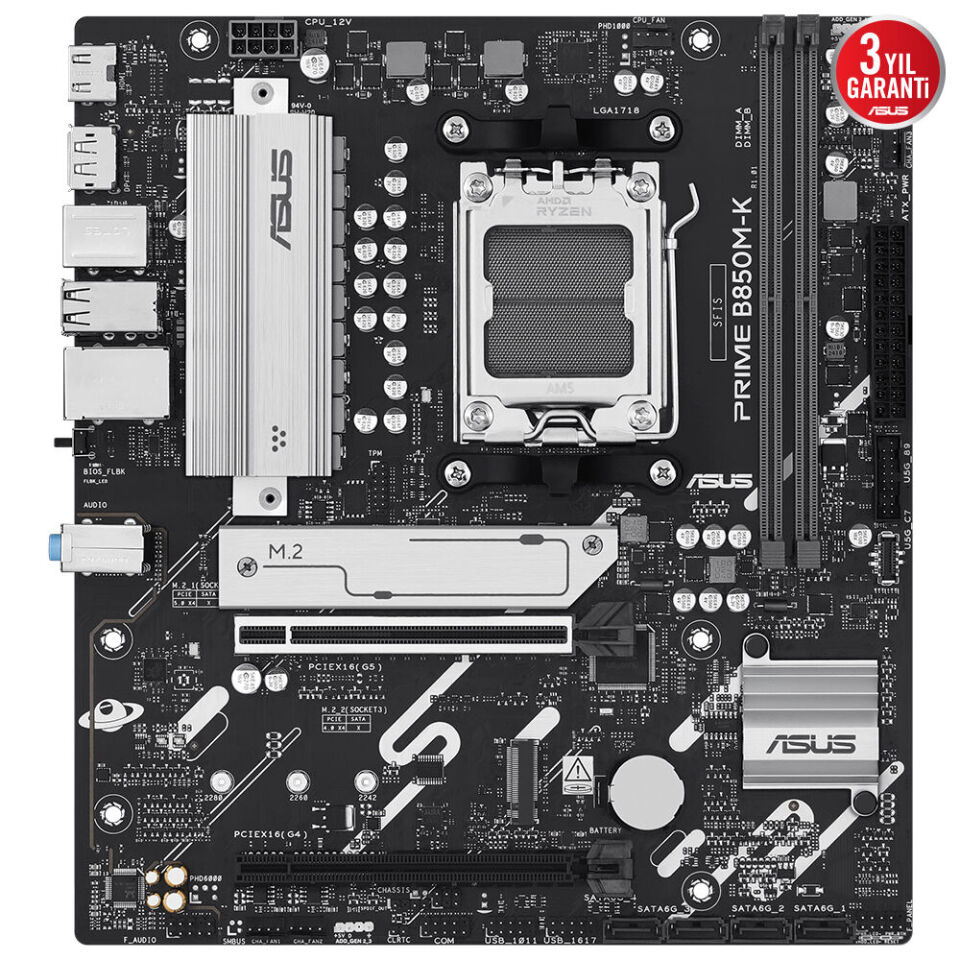 ASUS PRIME B850M-K AM5 DDR5 8400MHZ(OC) HDMI mATX ANAKART