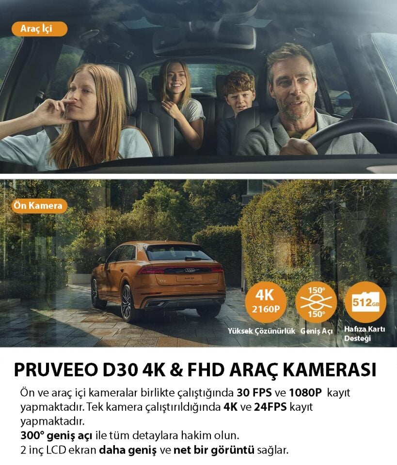 PRUVEEO D30 WI-FI 4K ARAC KAMERASI