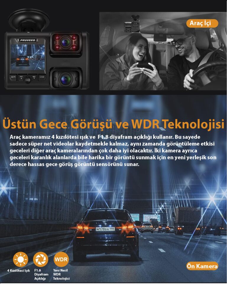 PRUVEEO D30 WI-FI 4K ARAC KAMERASI