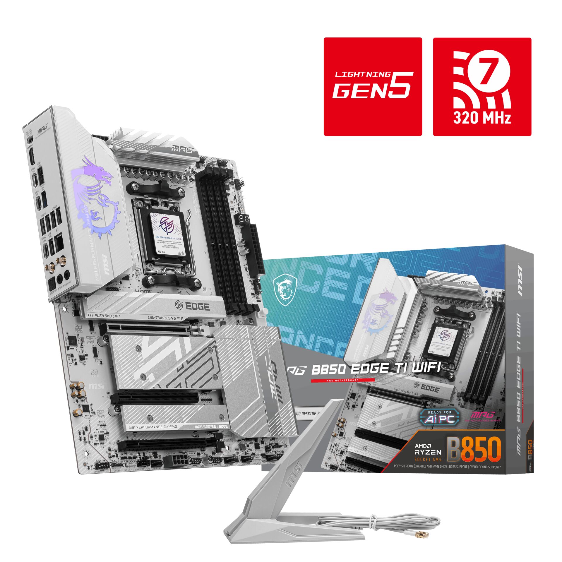 MSI MPG B850 EDGE TI WIFI AM5 DDR5 8400MHZ(OC) HDMI 4x M.2 USB 10Gbs 5G LAN WI-FI 7 ATX