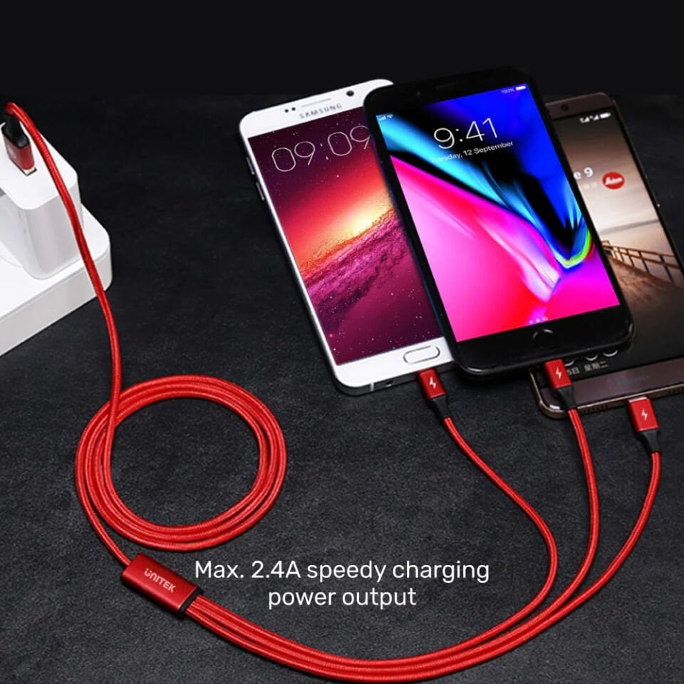 UNITEK USB-A 3in1 HIZLI ŞARJ 1.2MT 2.4A (C14049BK)