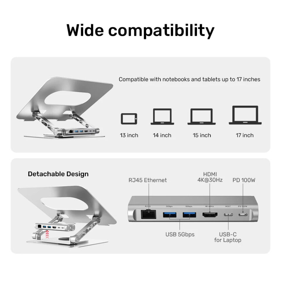 UNITEK 360D METAL 15.6” NOTEBOOK STAND 5in1 VE DOCKING STATION  (D1109B)