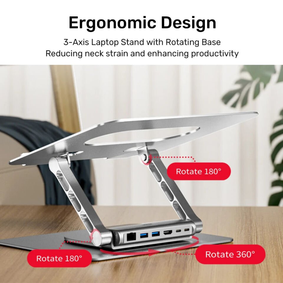 UNITEK 360D METAL 15.6” NOTEBOOK STAND 5in1 VE DOCKING STATION  (D1109B)