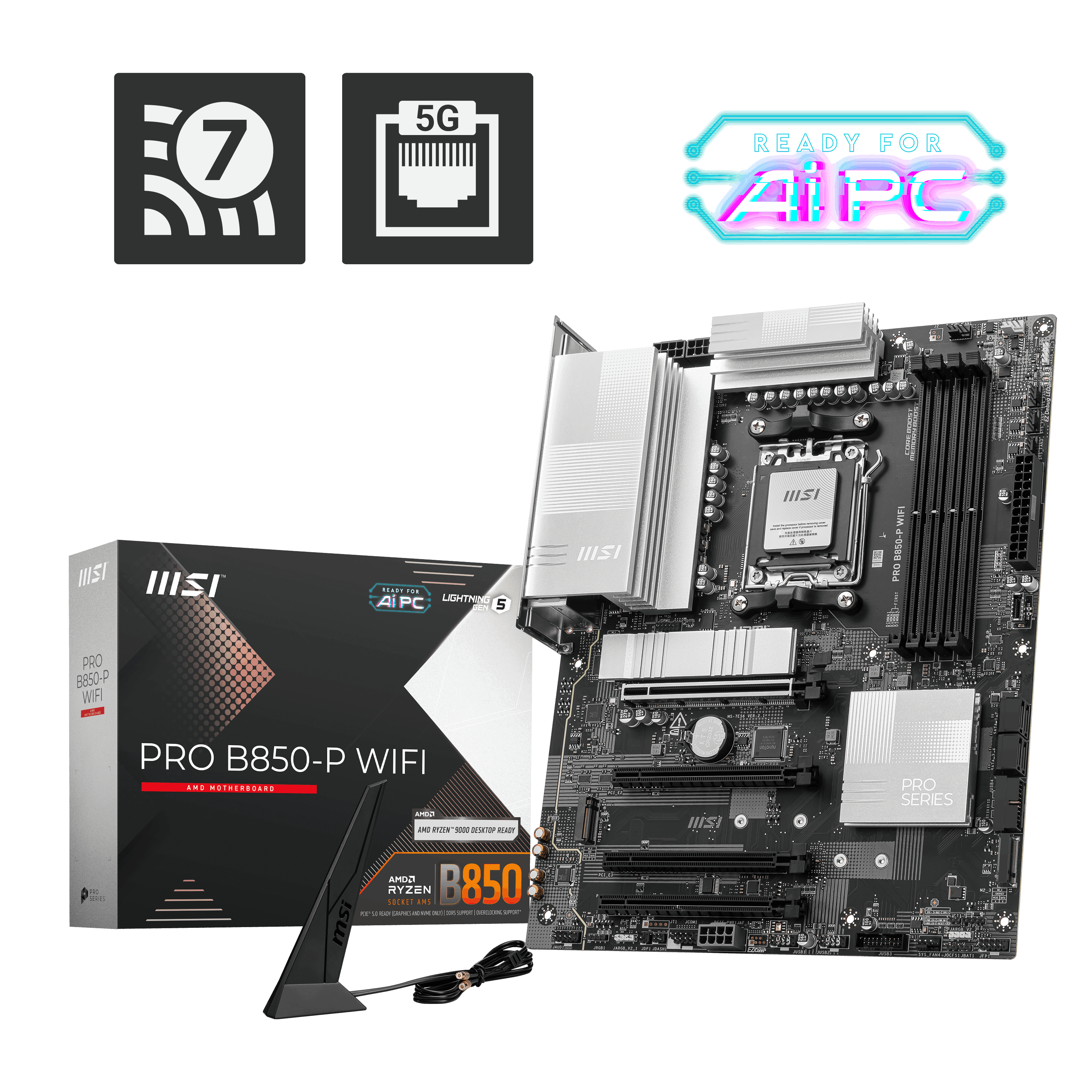 MSI PRO B850-P WIFI AM5 DDR5 8200MHZ(OC) HDMI 3x M.2 USB 10Gbs 5G LAN WI-FI 7 ATX