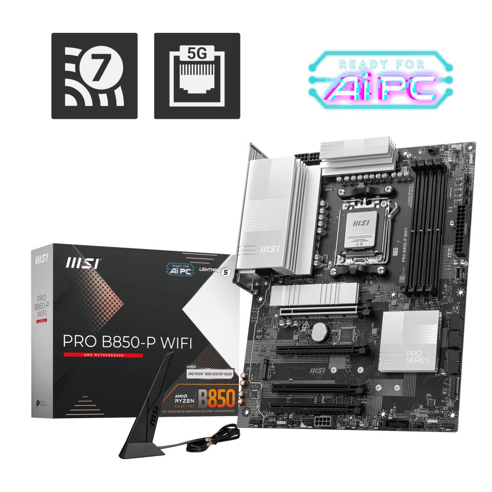 MSI PRO B850-P WIFI AM5 DDR5 8200MHZ(OC) HDMI 3x M.2 USB 10Gbs 5G LAN WI-FI 7 ATX