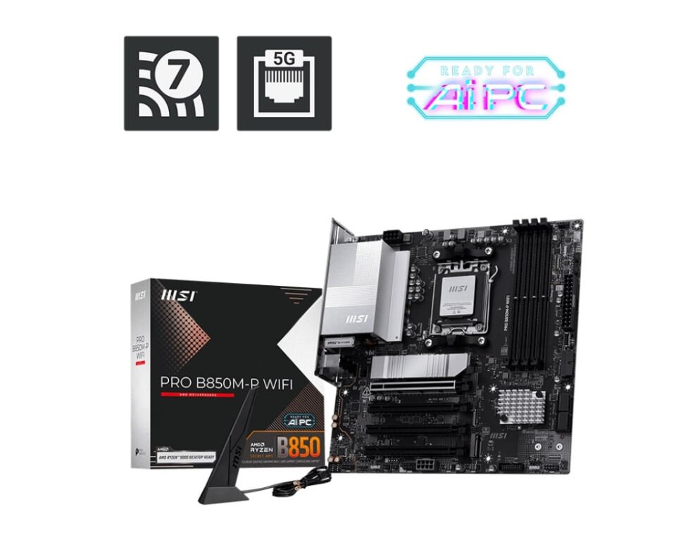 MSI PRO B850M-P WIFI DDR5 AM5 8200MHZ(OC) HDMI DP 3X M.2 USB 10GBS 5G LAN WI-FI 7 MATX