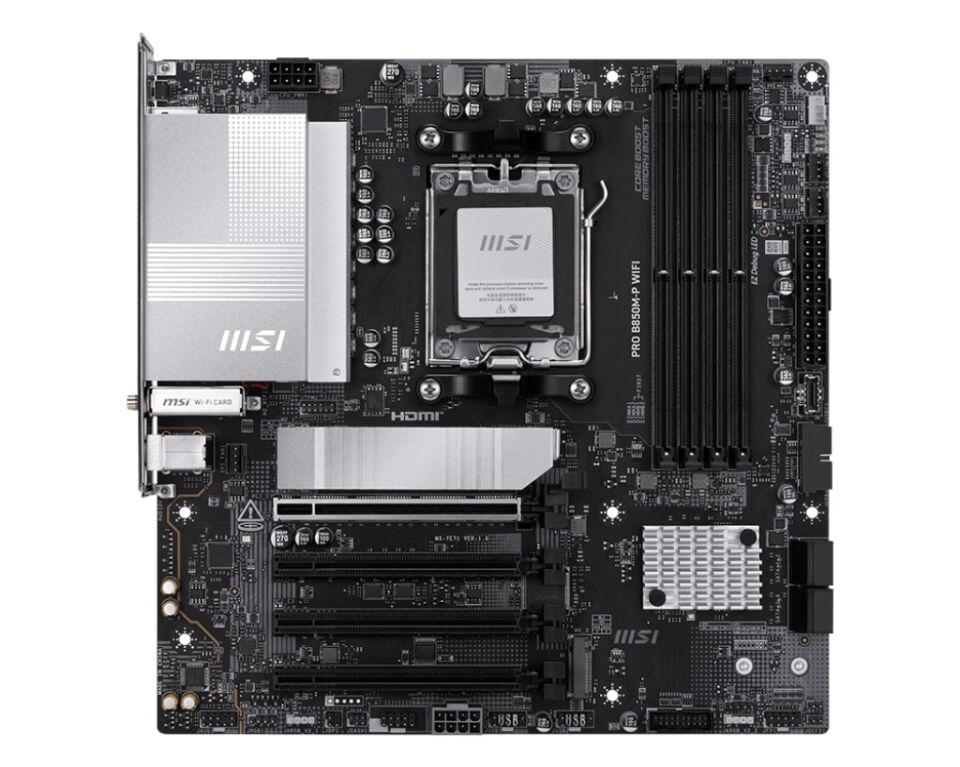 MSI PRO B850M-P WIFI DDR5 AM5 8200MHZ(OC) HDMI DP 3X M.2 USB 10GBS 5G LAN WI-FI 7 MATX