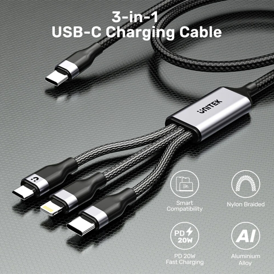 UNITEK TYPE-C 3in1 ŞARJ 1.5MT 20W (C14101BK-1.5M)