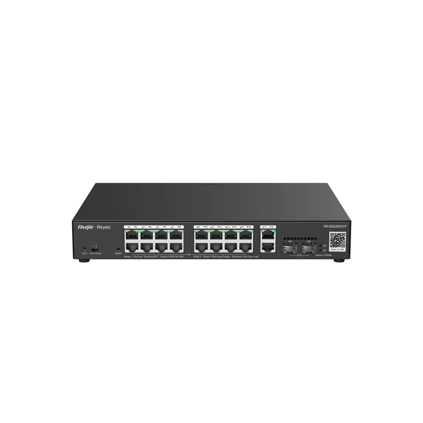 RUİJİE-REYEE RG-ES220GS-P 16XGE-2XGE/SFP-2XGE UPLİNK 250W POE SWİTCH