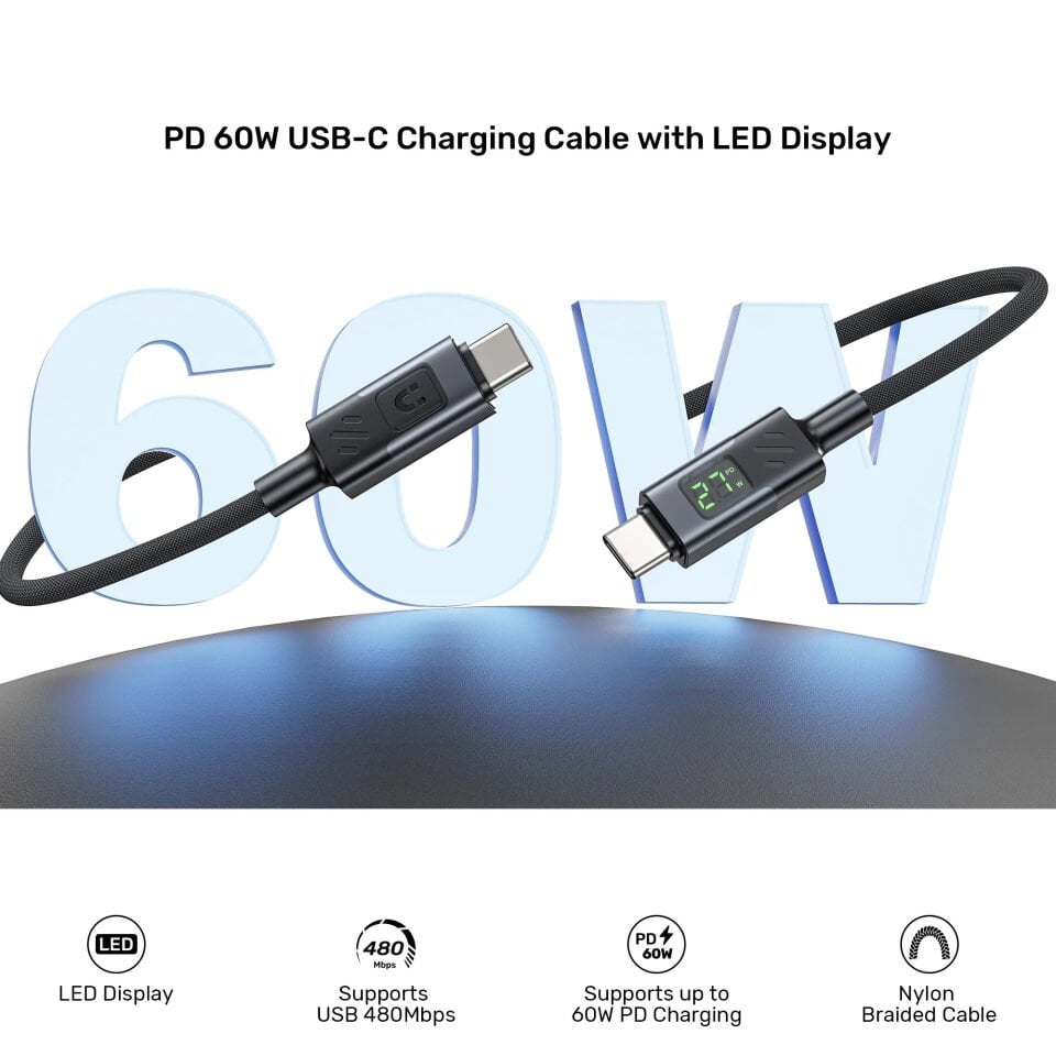 UNITEK USB2.0 1MT 60W LED ŞARJ KABLOSU (C14158ABK01-1M)
