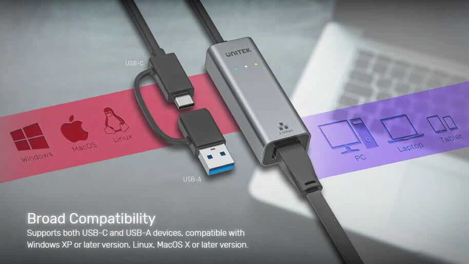 UNITEK HİBRİT USB-C/USB-A 2.5 GİGABİT ETHERNET ADAPTÖRÜ (U1313CGY01)