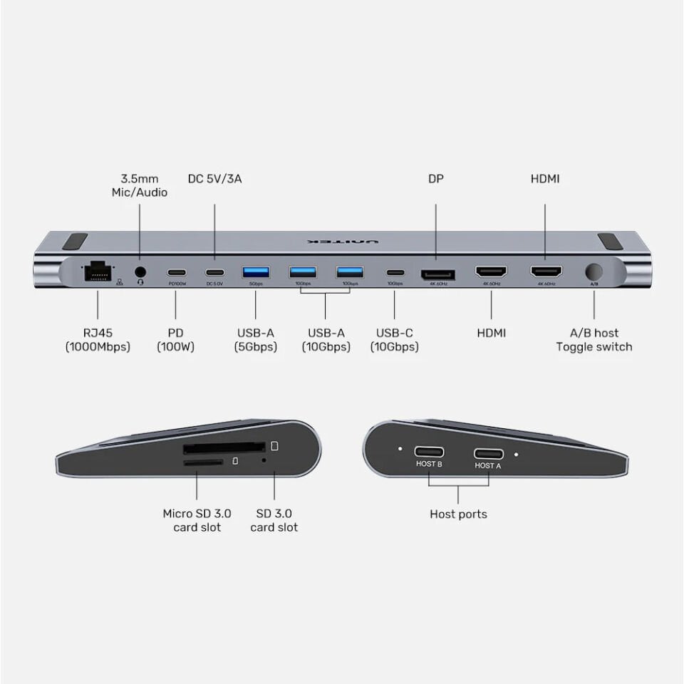UNITEK UHUB15+ USB-C 4K BAGLANTI ISTASYONU (D1106AGY01)