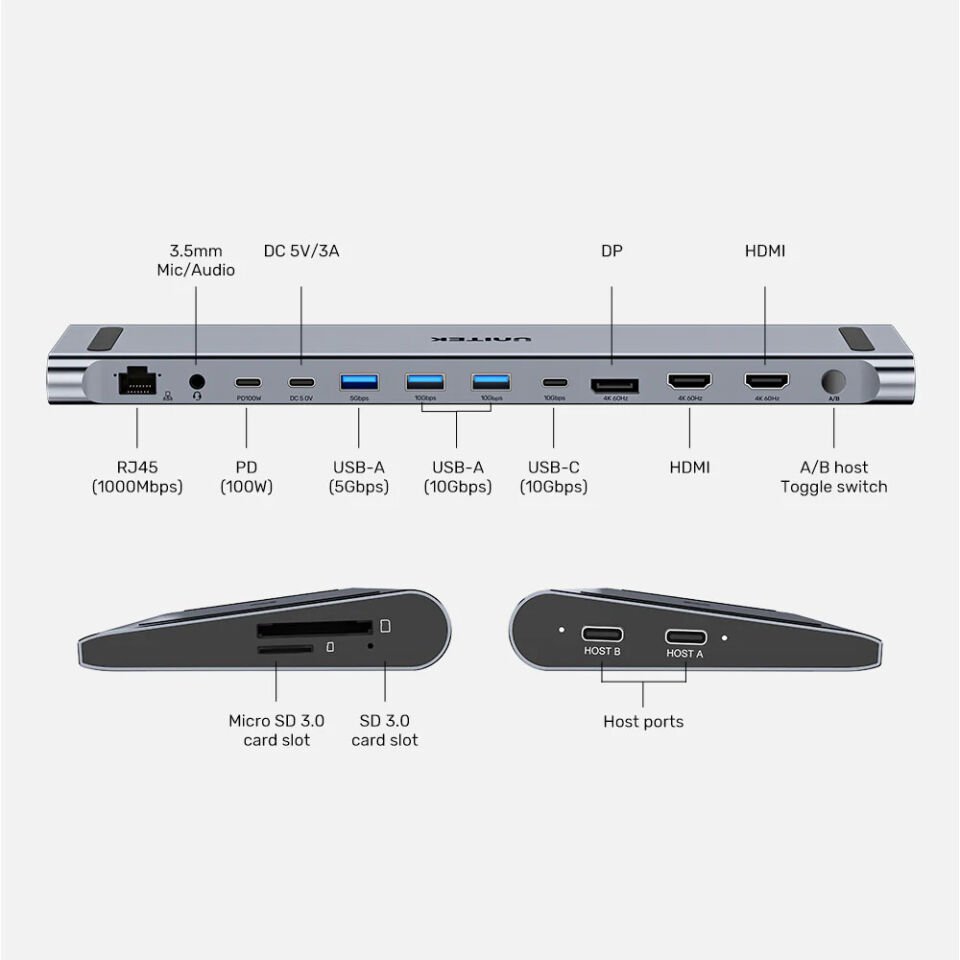 UNITEK UHUB15+ USB-C 4K BAGLANTI ISTASYONU (D1106AGY01)